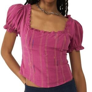 Free People Raspberry Seratonin Corset Top 100% Cotton Cap Sleeve Size Large